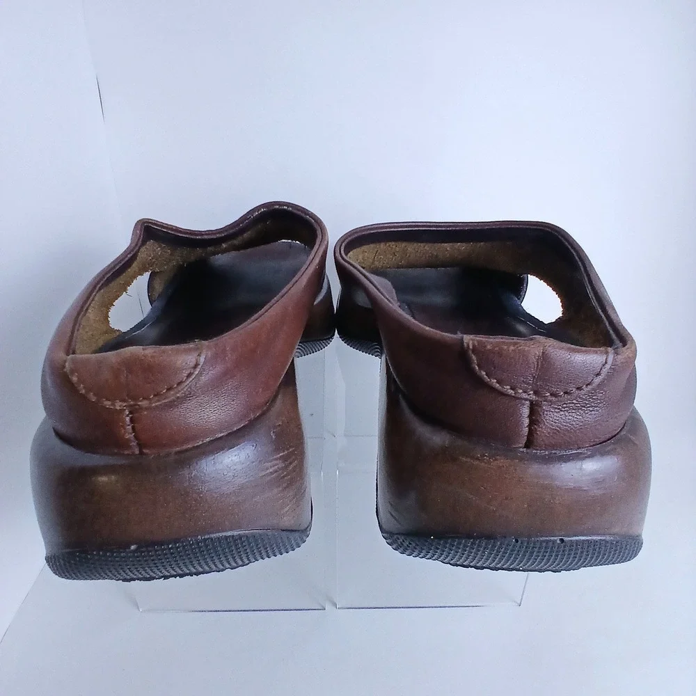Dansko Solvei Women Brown Leather Sandals Slingback Wedge Y2K Boho Comfort